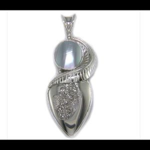 SAJEN Platinum Druzy and Blue Gray Mabe Pendant